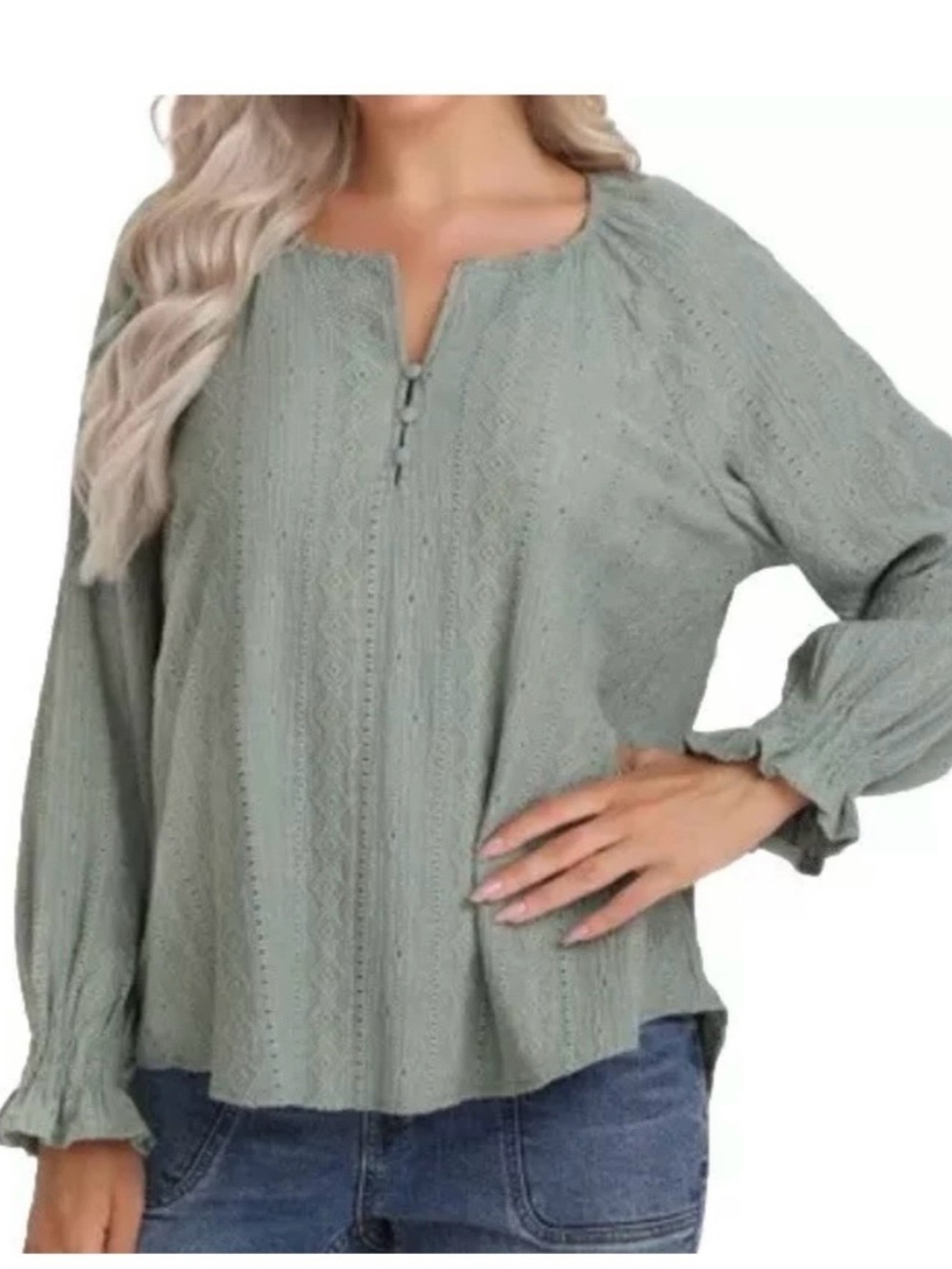 Frye Olive Embroidered Peasant Blouse